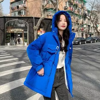 Женская парка, зимняя куртка, новинка 2022 года, зимняя утолщенная пуховая куртка, модная женская большая с капюшоном, средней длины M чёрный