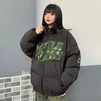 Женская парка, зимняя куртка, уличная одежда, утепленные теплые стеганые пальто в стиле хип-хоп с вышивкой и буквами, свободные парки в стиле Харадзюку M чёрный