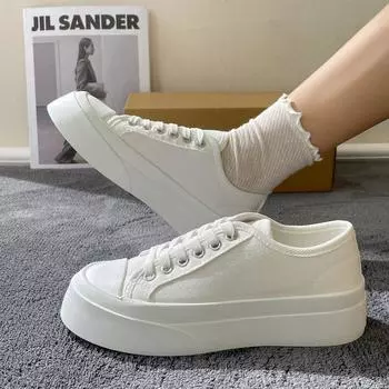 Женская парусиновая обувь, летние классические новые однотонные туфли с аэрирующими пластинами, модные повседневные белые туфли 35