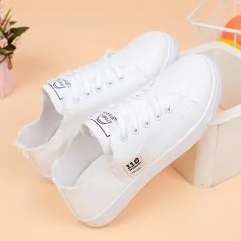 Женская парусиновая обувь на осень, новая женская обувь на весну, маленькие белые туфли, студенческие спортивные туфли на плоской подошве 35