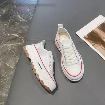 Женская парусиновая обувь на толстой подошве. Новые весенне-летние женские туфли. Дышащие универсальные повседневные туфли нишевого дизайна. 35 белый