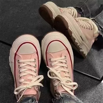 Женская парусиновая обувь на толстой подошве, весенне-летняя новая женская обувь, дышащая универсальная повседневная обувь нишевого дизайна, легкая обувь Borad 35 чёрный