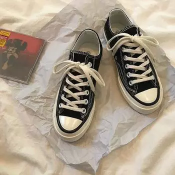 Женская парусиновая обувь с низким берцем, новый весенний стиль, повседневная тканевая обувь для студентов, корейская версия, модная обувь для скейтборда 35 белый