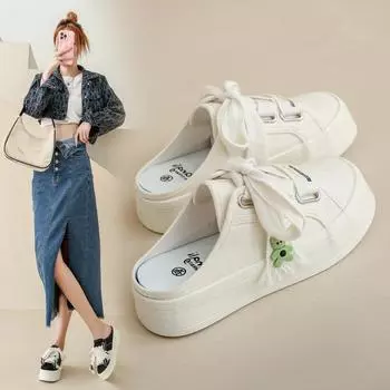 Женская парусиновая обувь с полуносом, осень 2024, студенческая дышащая обувь для досок, повседневная обувь для детей, 8699 35