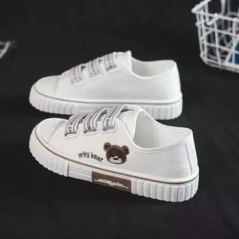 Женская парусиновая обувь с вышивкой медведя, трендовая спортивная повседневная спортивная обувь на платформе для студентов, обувь на плоской подошве 39
