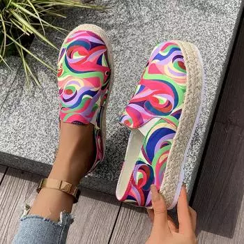 Женская парусиновая обувь в этническом стиле с радужным принтом, новые осенние повседневные повседневные женские туфли на плоской подошве, кроссовки на шнуровке с круглым носком и разноцветным принтом 36