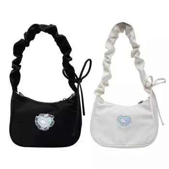 Женская парусиновая плиссированная сумка подмышками с сердечком, маленькие повседневные сумки для пельменей чёрный