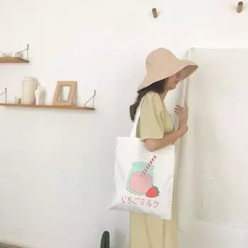 Женская парусиновая сумка через плечо, шикарная сумка для покупок с клубничным принтом, женская сумка, многоразовая сумка-шоппер, сумка-тоут 24*26cm