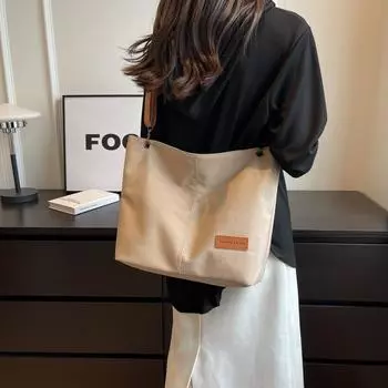 Женская парусиновая сумка через плечо, студенческая сумка для покупок большой емкости, сумка-тоут чёрный