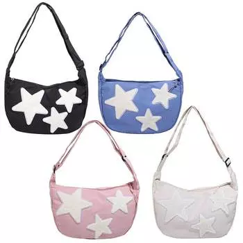 Женская парусиновая сумка через плечо, сумка через плечо, сумка-хобо Y2k, сумка-мессенджер с пентаграммой на молнии, сумка-тоут, студенческая сумка для книг, дорожная сумка чёрный