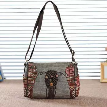 Женская парусиновая сумка для девочек, сумки через плечо в китайском стиле для женщин, универсальные сумки на плечо ручной работы для отдыха, женский кошелек светло-серый