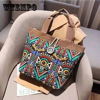 Женская парусиновая сумка на одно плечо большой вместимости, уличная сумка в национальном стиле, универсальная сумка для покупок для мам, красочная повседневная сумка 35*45*15cm