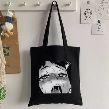 Женская парусиновая сумка на плечо в стиле хип-хоп, панк, Harajuku, японское аниме, сумка с буквенным принтом, готическая повседневная сумка-шоппер большой вместительности 24*26cm