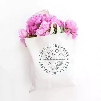 Женская парусиновая сумка на плечо, защищающая наш океан, защищающая наше будущее, сумки для покупок с принтом, студенческая сумка для книг, сумки-тоут для девочек 24*26cm