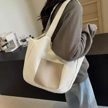 Женская парусиновая сумка Студенческая сумка большая вместительная сумка через плечо чёрный