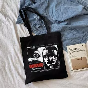 Женская парусиновая сумка ужасов, винтажная темная большая вместительная сумка-шоппер в стиле гранж, готическая, y2k, повседневные женские сумки в стиле хип-хоп 24*26cm