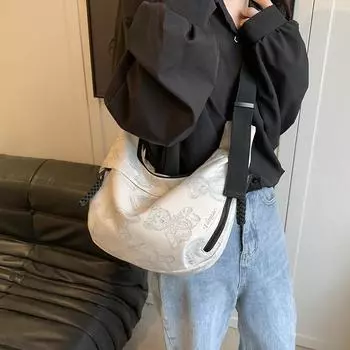 Женская парусиновая сумка в студенческом стиле, сумка через плечо с принтом медведя, водоотталкивающая сумка на плечо большой емкости красный