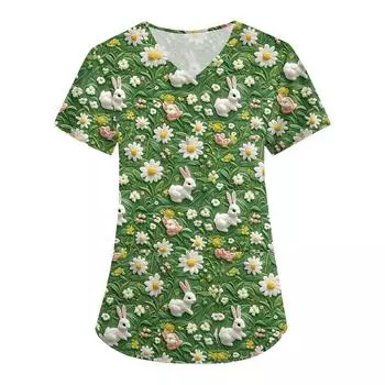 Женская печатная униформа рабочая униформа с V-образным вырезом и карманами защитная униформа защитная униформа L армия зеленый