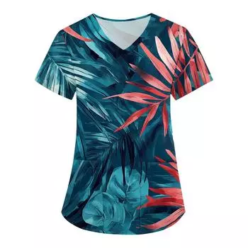 Женская печатная униформа рабочая униформа с V-образным вырезом и карманами защитная униформа защитная униформа XXL синий