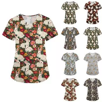 Женская печатная униформа рабочая униформа с V-образным вырезом и карманами защитная униформа защитная униформа M