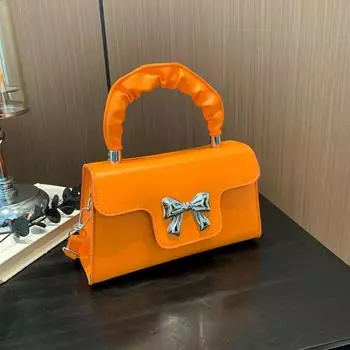 Женская переносная мини-сумка-квадрат с бантом 2024 года, новая модная сумка через плечо, модная сумка-мессенджер карамельного цвета чёрный