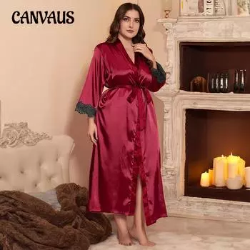 Женская пижама больших размеров, элегантная и великолепная, длинная, из ледяного шелка, с длинными рукавами, для дома 1XL чёрный