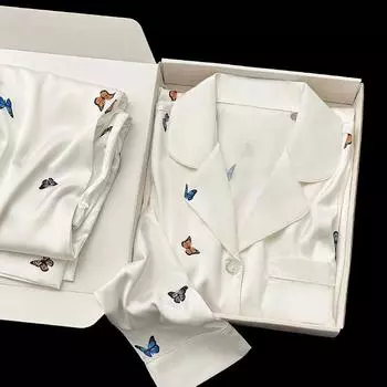 Женская пижама Butterfly Streetwear с V-образным вырезом и пуговицами, повседневная мягкая пижама для женщин, осень-зима, новая одежда для сна L вишня