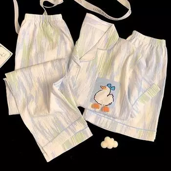 Женская пижама, домашняя одежда, комплект из трех предметов, простая, художественное чувство облаков, хлопковая, мультяшная, свободная, модная, домашняя одежда M