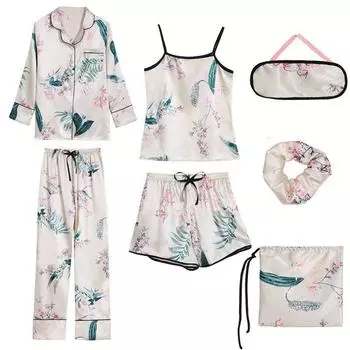 Женский комплект для сна, набор из 7 ми предметов, отличный подарок M бежевый