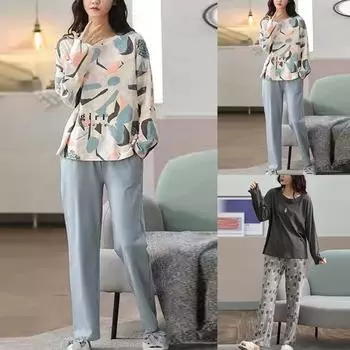 Женская пижама из искусственного хлопка, комплект домашней одежды больших размеров L