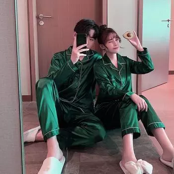 Женская пижама из искусственного шелка, молодежный осенне-зимний домашний костюм, черный кардиган с длинными рукавами, брюки, костюм M