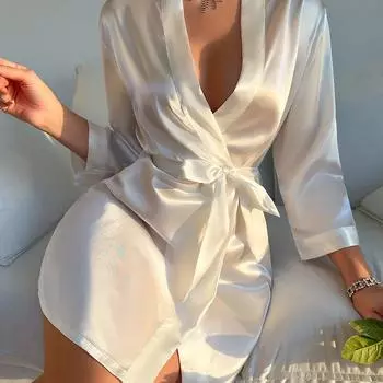 Женская пижама из искусственного шелка: Сексуальный халат и домашний халат