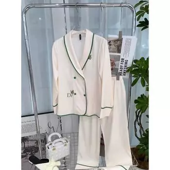 Женская пижама из шелка Ice Silk с рисунком в елочку, с буквами и маленькими бабочками, простые линии, атласный материал, мягкий пижамный комплект M