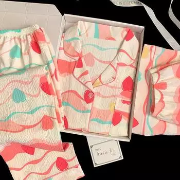 Женская пижама из трех предметов, одежда для дома, хлопковая, с милым рисунком «Ветер», с принтом «Волна», можно носить поверх пижамы M