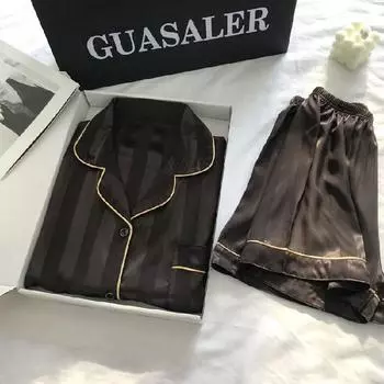 Женская пижама из жаккардовой клетчатой ткани Ice Silk в стиле знаменитостей Интернета 2024 года — комплект из двух предметов с длинными рукавами на весну/лето XL