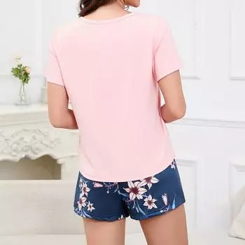 Женская пижама, комплект из 3 предметов, одежда для сна, домашняя одежда, осенний топ с короткими рукавами, шорты и длинные брюки, домашняя одежда, короткий костюм S