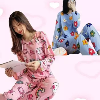 Женская пижама мода с длинными рукавами осенняя домашняя одежда больших размеров простой свободный костюм верхняя одежда M светло-розовый