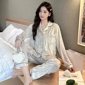 Женская пижама, новый комплект пижам с длинными рукавами на осень и зиму, золотистый бархат, теплая домашняя одежда для женщин M