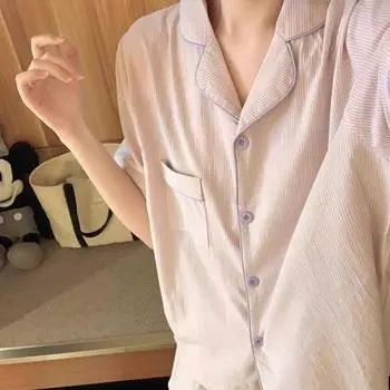 Женская пижама, новый летний комплект с коротким рукавом, мягкая пижама в полоску с рисунком из мультфильма, женский домашний комплект для сна, кардиган M