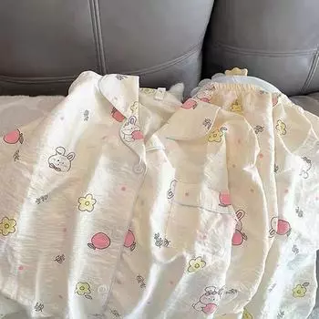 Женская пижама, новый осенне-весенний комплект с длинными рукавами, мягкая пижама в полоску с рисунком, женская домашняя ночная одежда, кардиган M