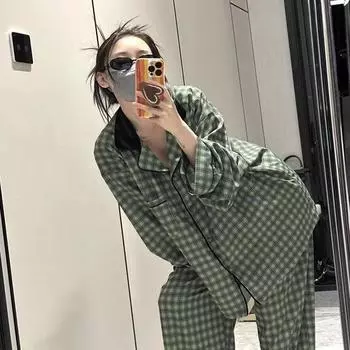 Женская пижама, новый осенне-весенний комплект с длинными рукавами, мягкая пижама в полоску с рисунком, женская домашняя ночная одежда, кардиган M