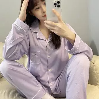 Женская пижама, новый осенне-весенний комплект с длинными рукавами, мягкая пижама, однотонная, с рисунком, женская домашняя ночная одежда, кардиган M