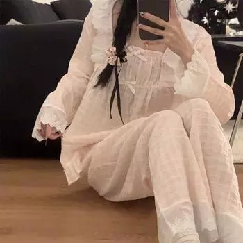 Женская пижама, новый осенне-весенний комплект с длинными рукавами, мягкая пижама в полоску, женский домашний комплект для сна, кардиган M синий