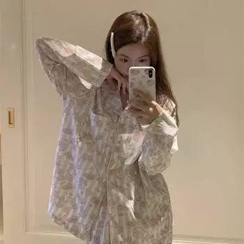 Женская пижама, новый осенне-весенний комплект с длинными рукавами, мягкая пижама в полоску с рисунком, женская домашняя ночная одежда, кардиган M