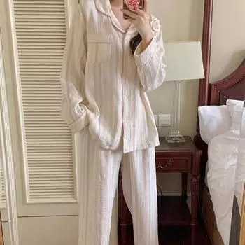 Женская пижама, новый осенне-весенний комплект с длинными рукавами, мягкая пижама с рисунком в полоску, женский домашний комплект для сна, кардиган M