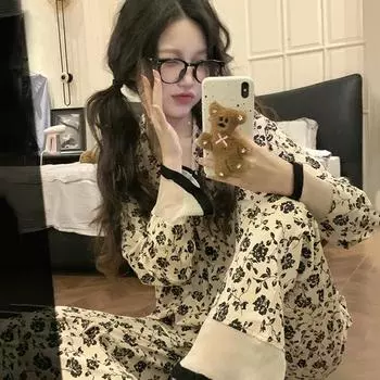 Женская пижама, новый осенне-весенний комплект с длинными рукавами, мягкая пижама в полоску с рисунком, женская домашняя ночная одежда, кардиган M