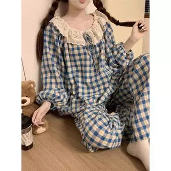 Женская пижама осень-весна с длинным рукавом мягкий комплект одежды для сна сетка мультяшный пижама женский домашний комплект одежды для сна кардиган M