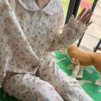 Женская пижама осень-весна с длинным рукавом, мягкий комплект для сна, полосатая пижама с рисунком, женский домашний комплект для сна, кардиган M