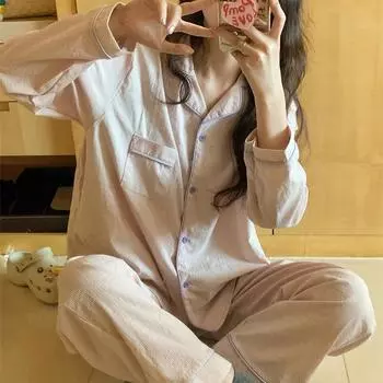 Женская пижама осень-весна с длинным рукавом, мягкий комплект для сна, полосатая пижама с рисунком, женский домашний комплект для сна, кардиган M