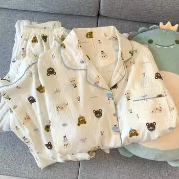 Женская пижама осень-весна с длинным рукавом, мягкий комплект одежды для сна, сетчатый цветочный мультяшный пижамный женский домашний комплект одежды для сна, кардиган M